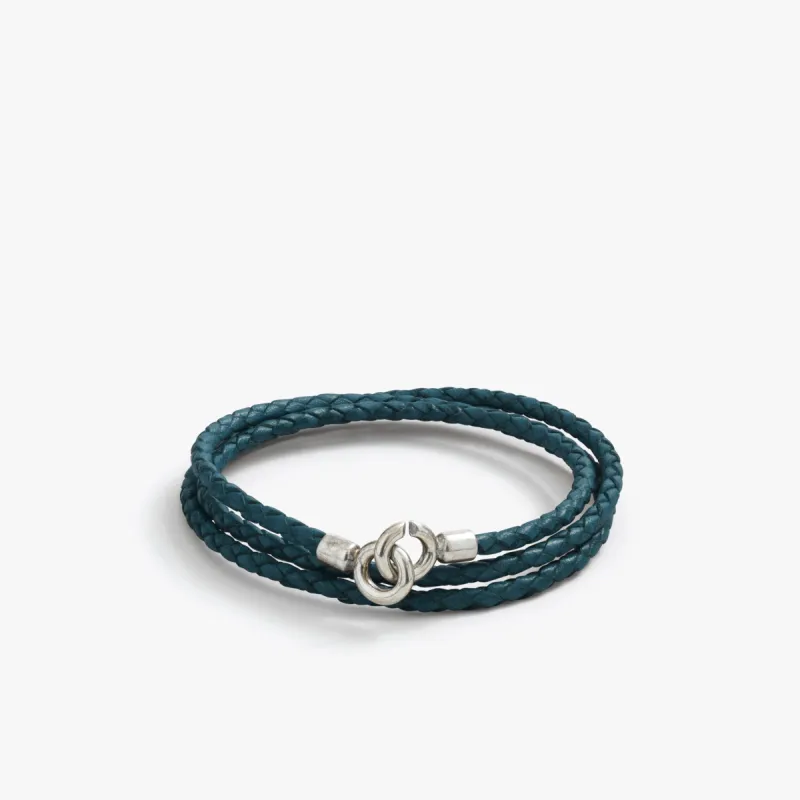 Sterling Silver 3MM Blue C Clasp Braided Leather Bracelet sold by Degs & Sal