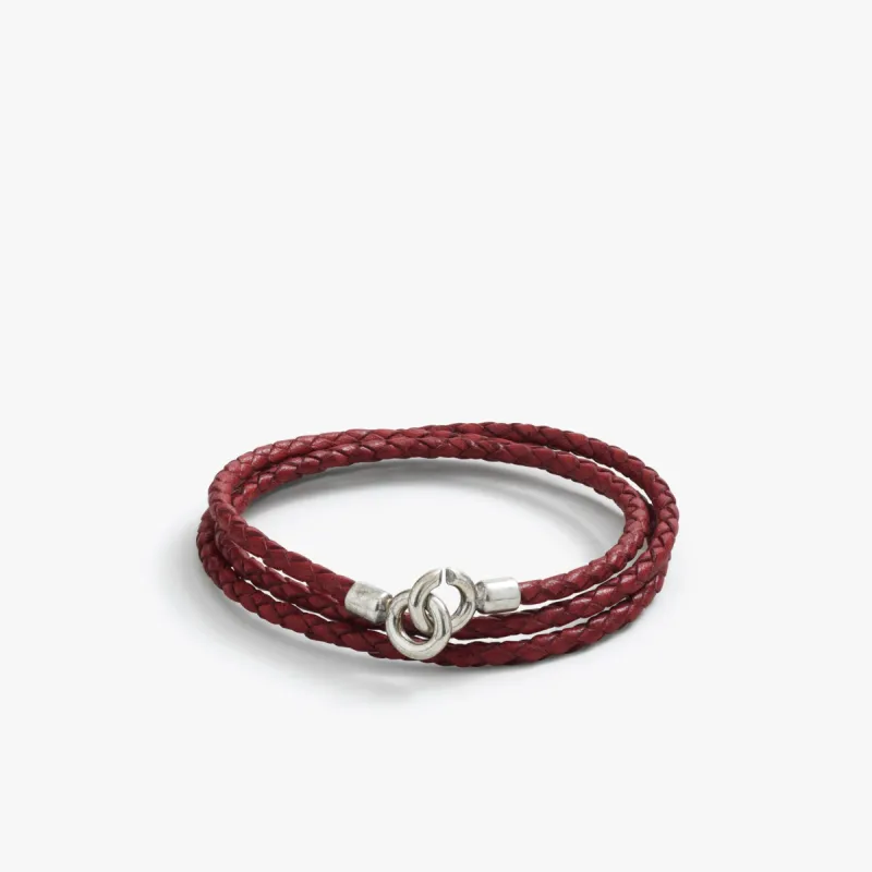 Sterling Silver 3MM Antique Red C Clasp Braided Leather Bracelet sold by Degs & Sal