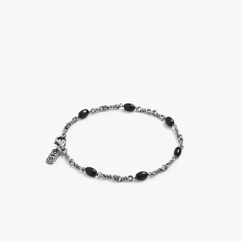 Sterling Silver Black Onyx Twisted Cable Chain Bracelet sold by Degs & Sal