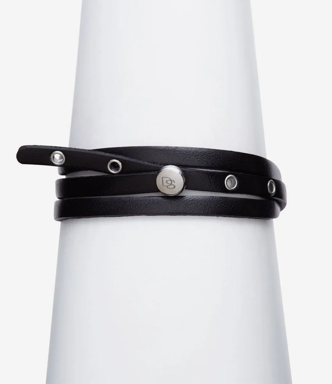 Sterling Silver Black Leather Adjustable Strap Bracelet sold by Degs & Sal