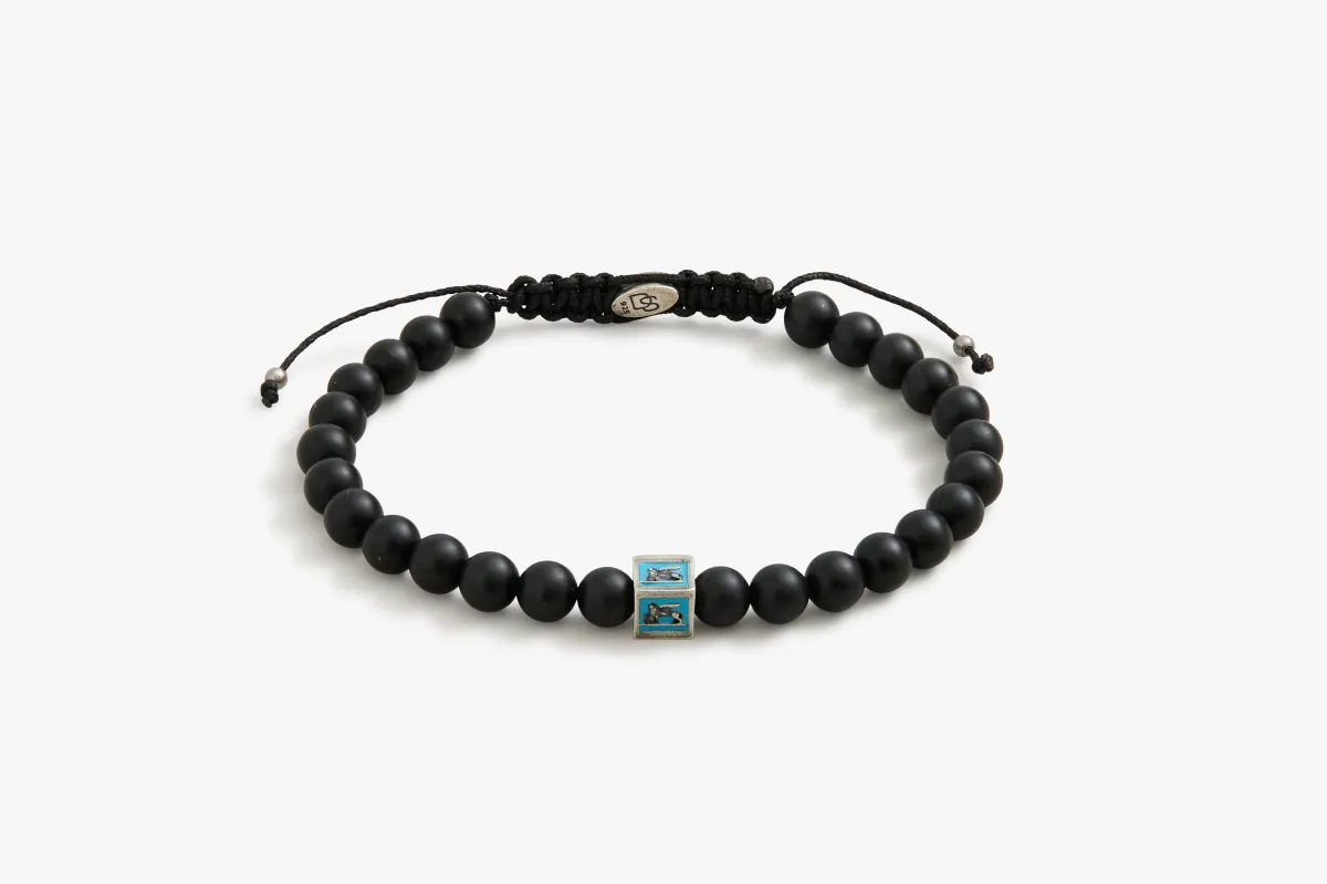 Turquoise Venetian Lion Bracelet with Black Onyx Beads sold by Degs & Sal