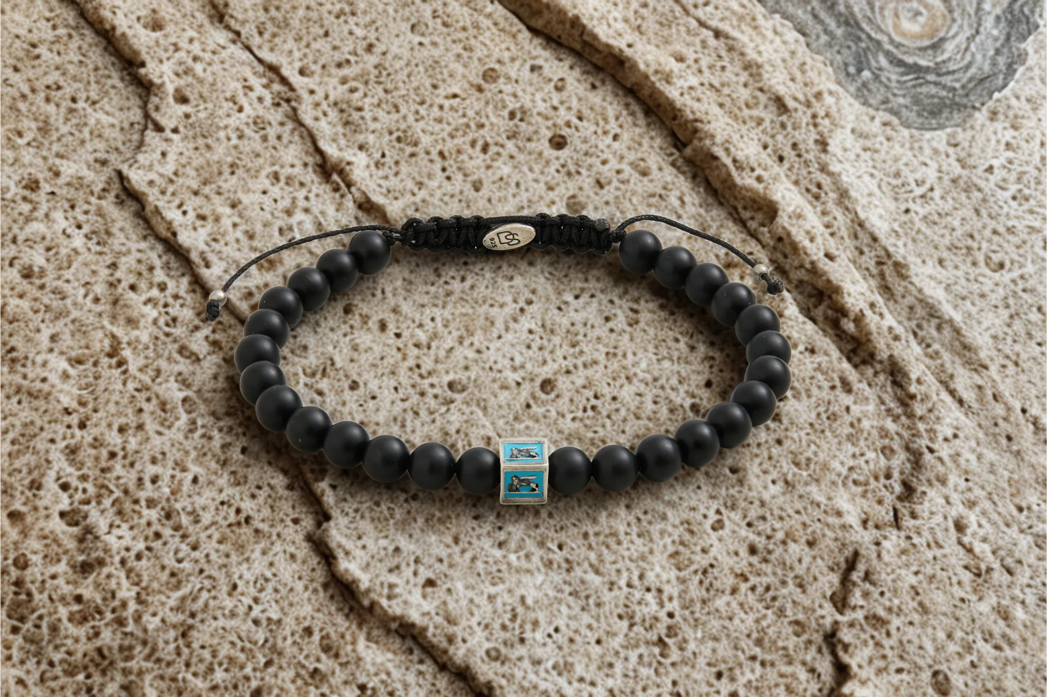 Turquoise Venetian Lion Bracelet with Black Onyx Beads sold by Degs & Sal product image thumbnail 2