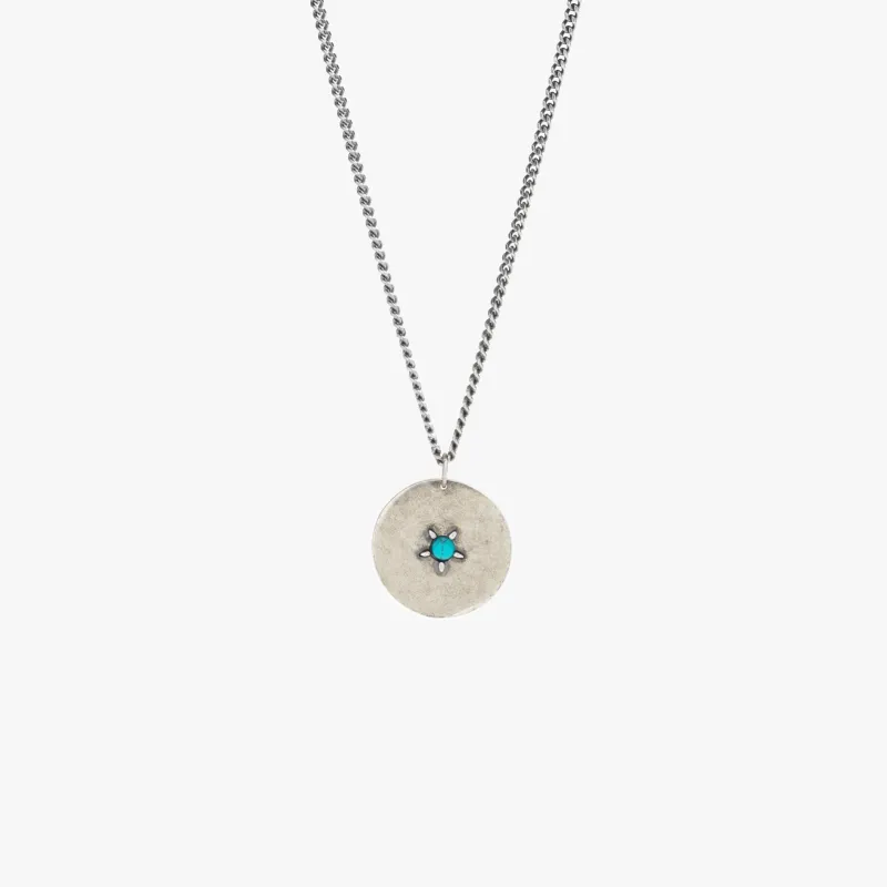 Sterling Silver Modern Medallion Necklace with Turquoise - 24 inch - PRIVATE SALE sold by Degs & Sal