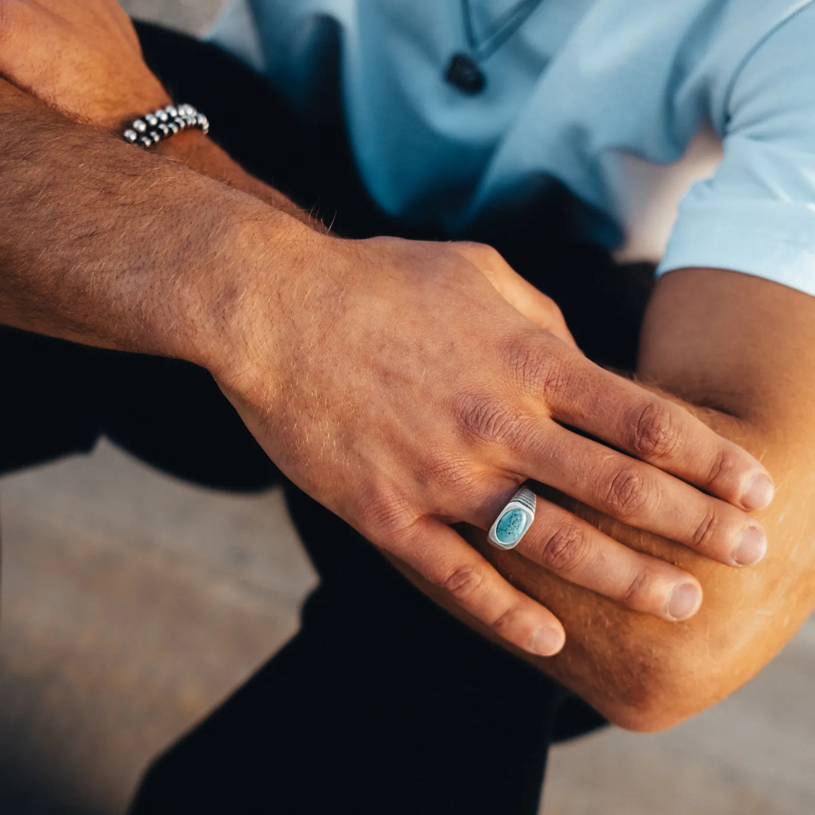 Turquoise Ring with Fluted Band sold by Degs & Sal product image thumbnail 2