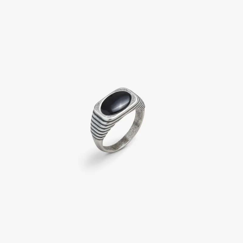 Black Onyx Ring with Fluted Band sold by Degs & Sal