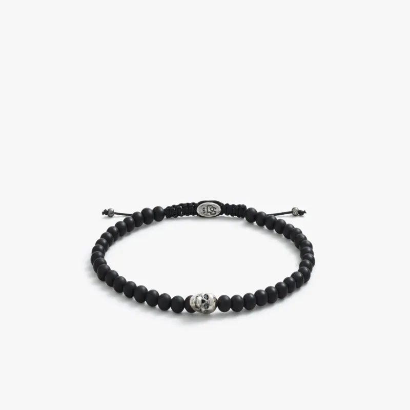 Sterling Silver Black Skull Bead Bracelet - PRIVATE SALE made by Degs & Sal