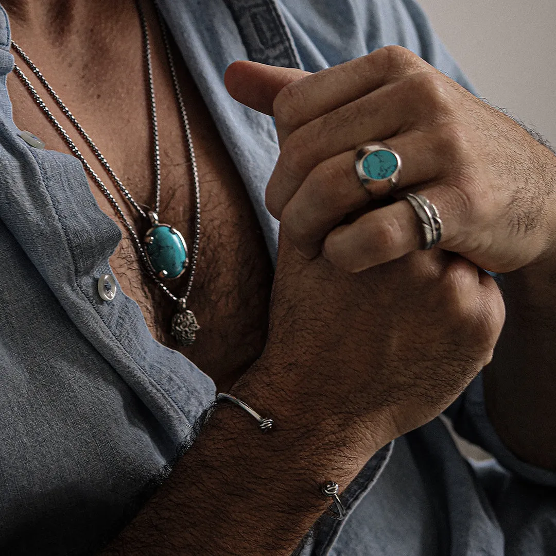 Sterling Silver Smooth Signet Ring with Turquoise Stone - BOGO sold by Degs & Sal product image thumbnail 4