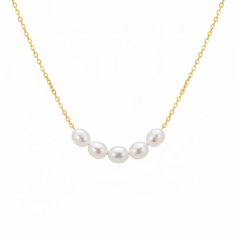 5-Pearl Rope Chain Gold Necklace made by Degs & Sal