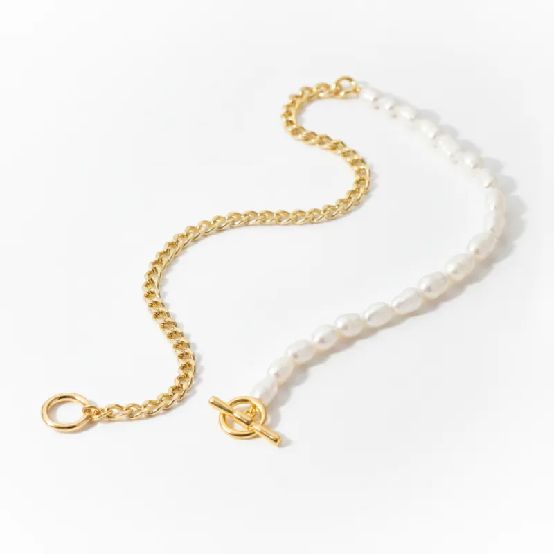 Freshwater Pearl Gold Cuban Chain Necklace made by Degs & Sal