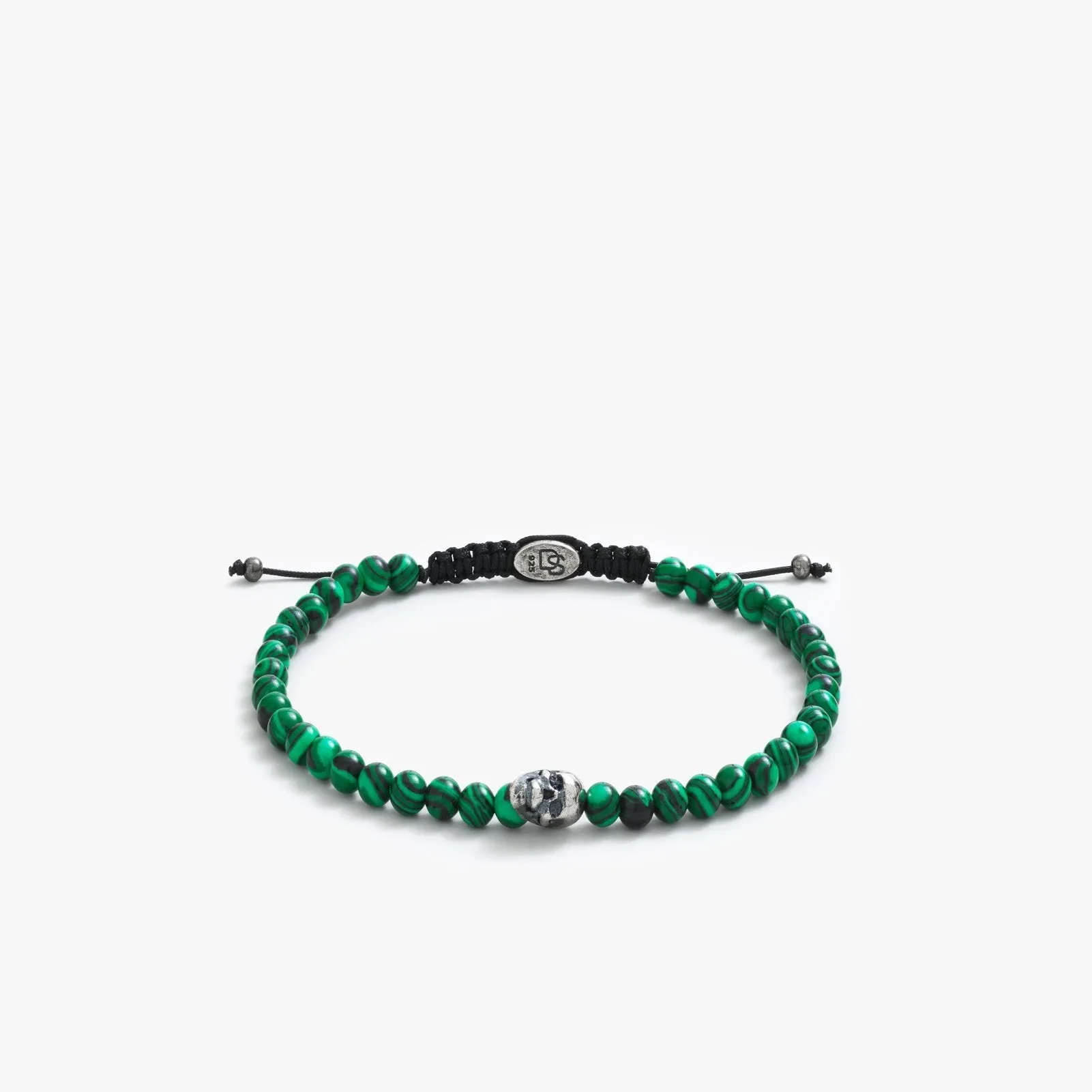 Sterling Silver Malachite Skull Bead Bracelet sold by Degs & Sal