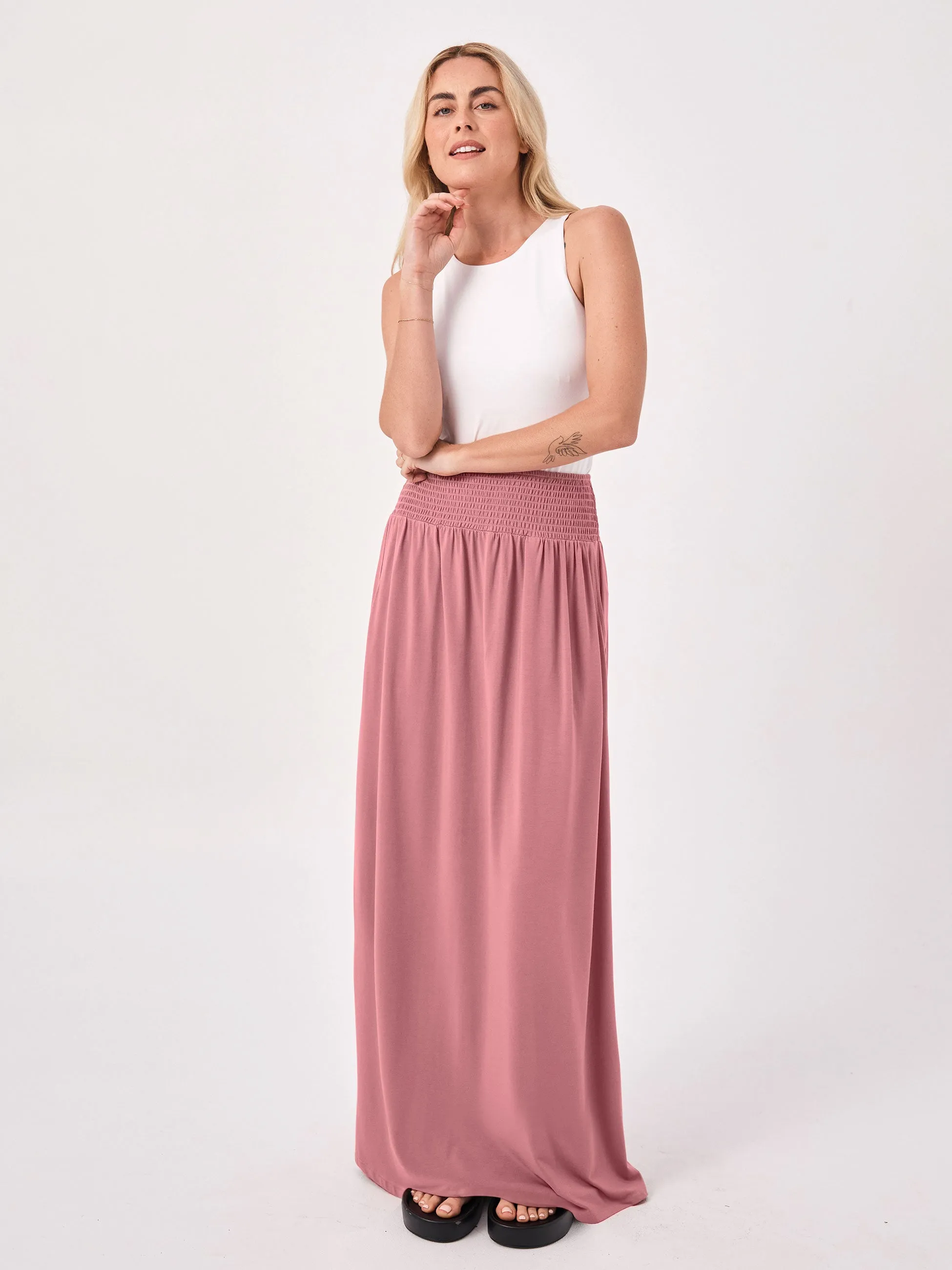 Bliss Rouched Waistband Skirt - Rosewater sold by Dharma Bums