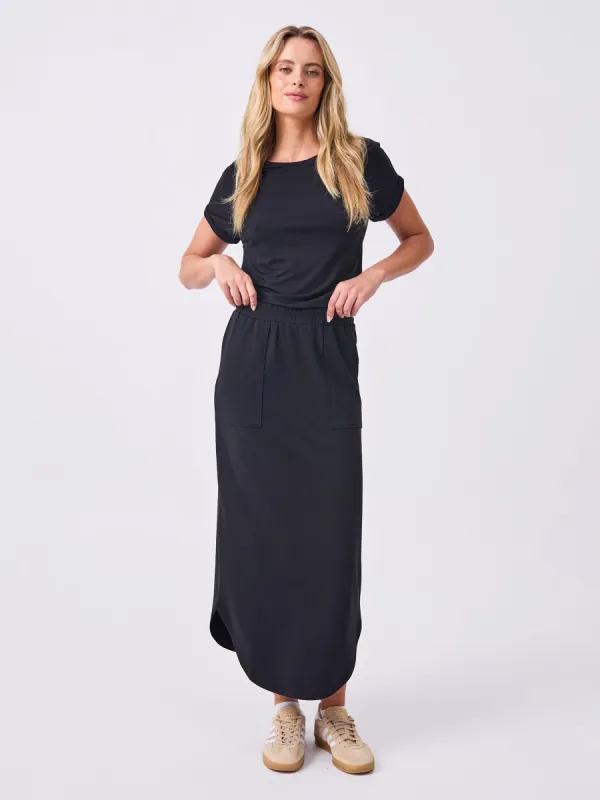 French Terry Curved Hem Skirt - Black sold by Dharma Bums