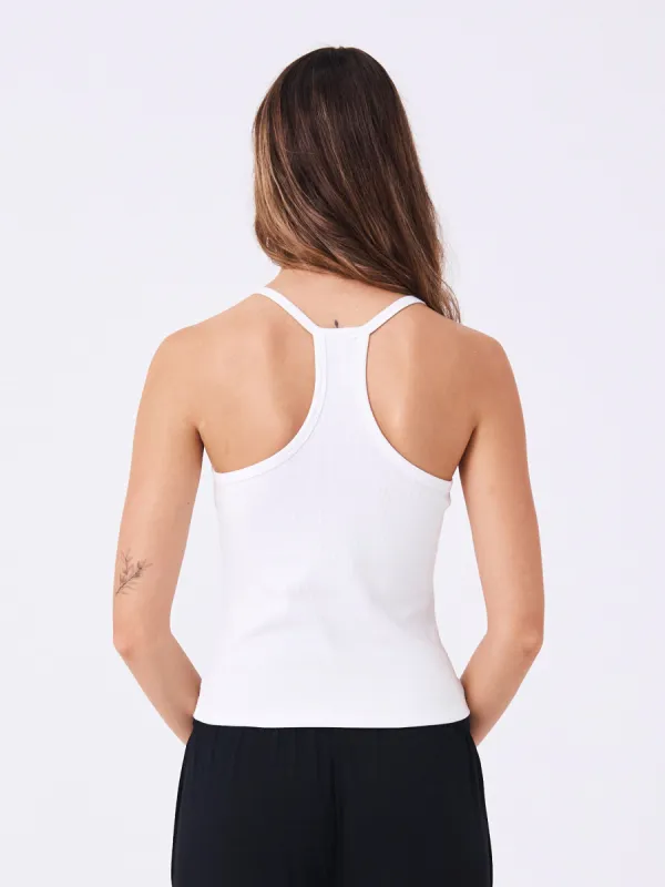 Essential Square Back Rib Tank - White sold by Dharma Bums