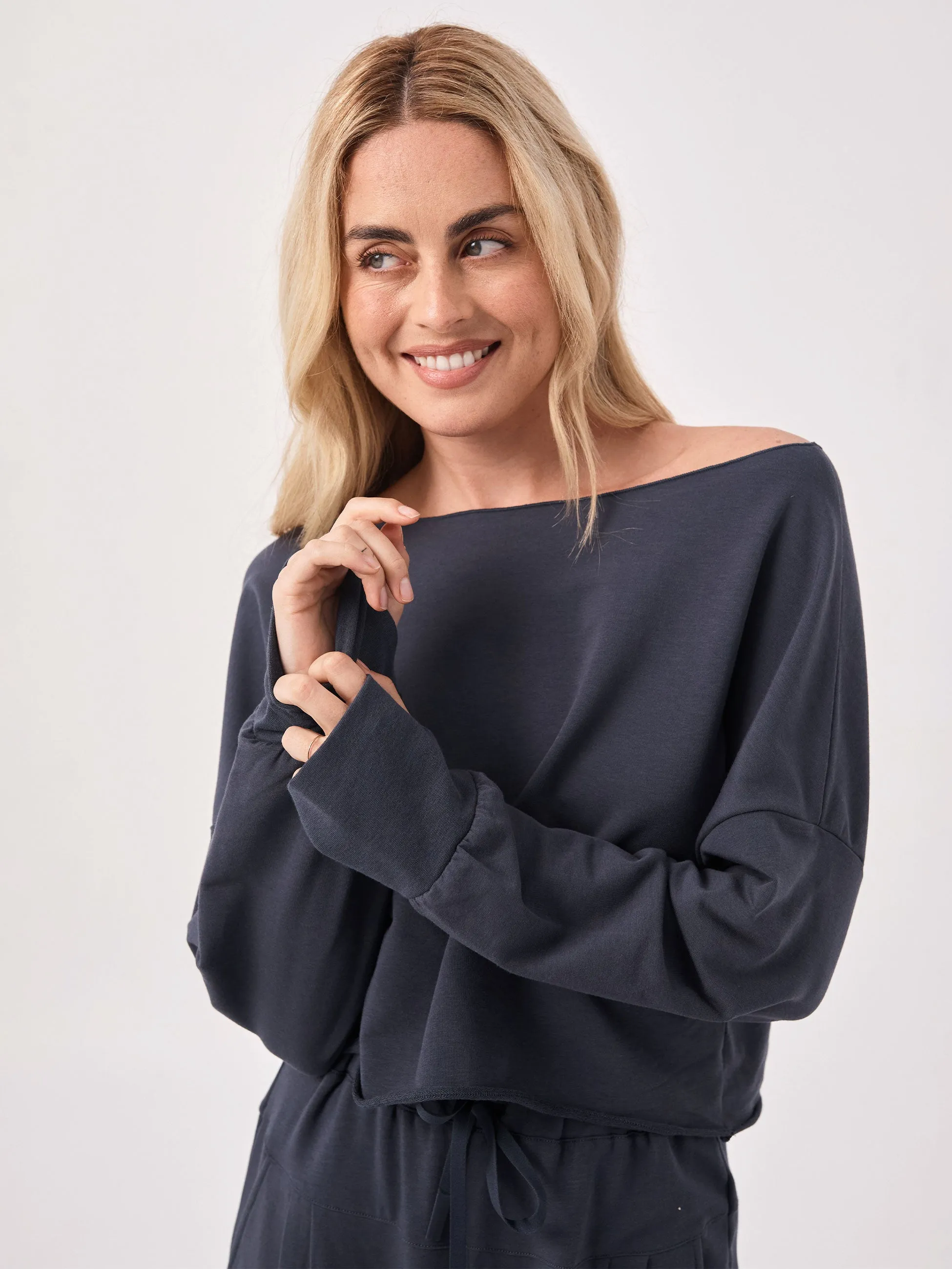 Off Shoulder Raw Edge Sweat - Charcoal sold by Dharma Bums product image thumbnail 3