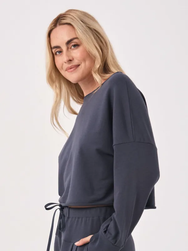 Off Shoulder Raw Edge Sweat  - Charcoal sold by Dharma Bums