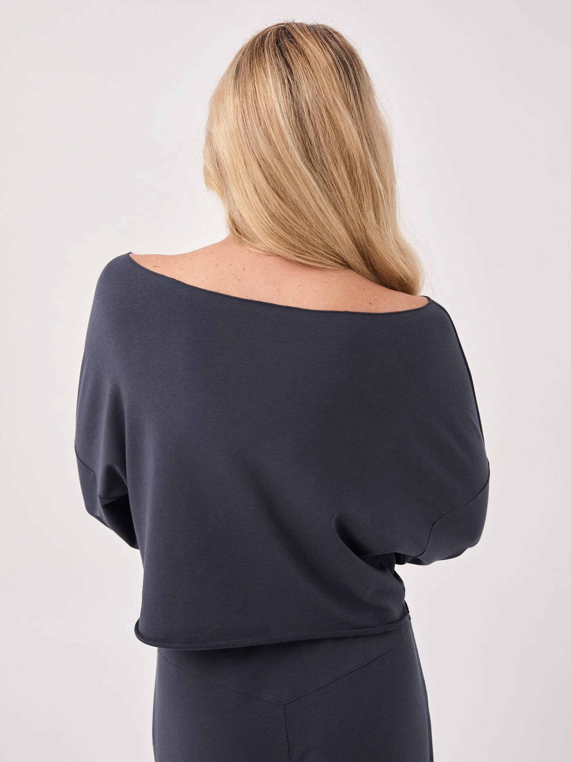 Off Shoulder Raw Edge Sweat - Charcoal sold by Dharma Bums product image thumbnail 4