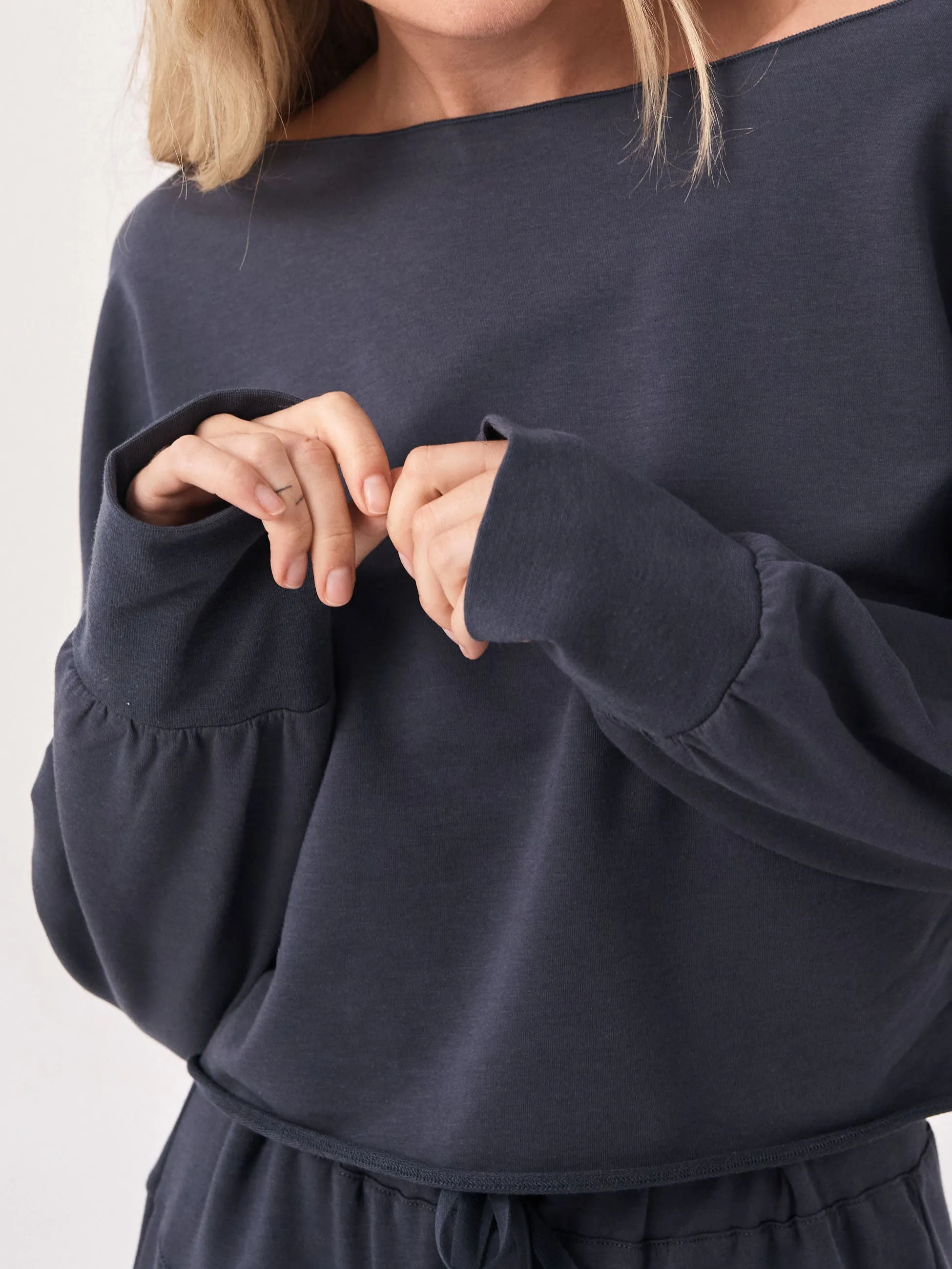 Off Shoulder Raw Edge Sweat - Charcoal sold by Dharma Bums product image thumbnail 5