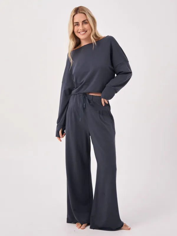 Wide Shoulder Raw Edge Sweat  - Charcoal sold by Dharma Bums