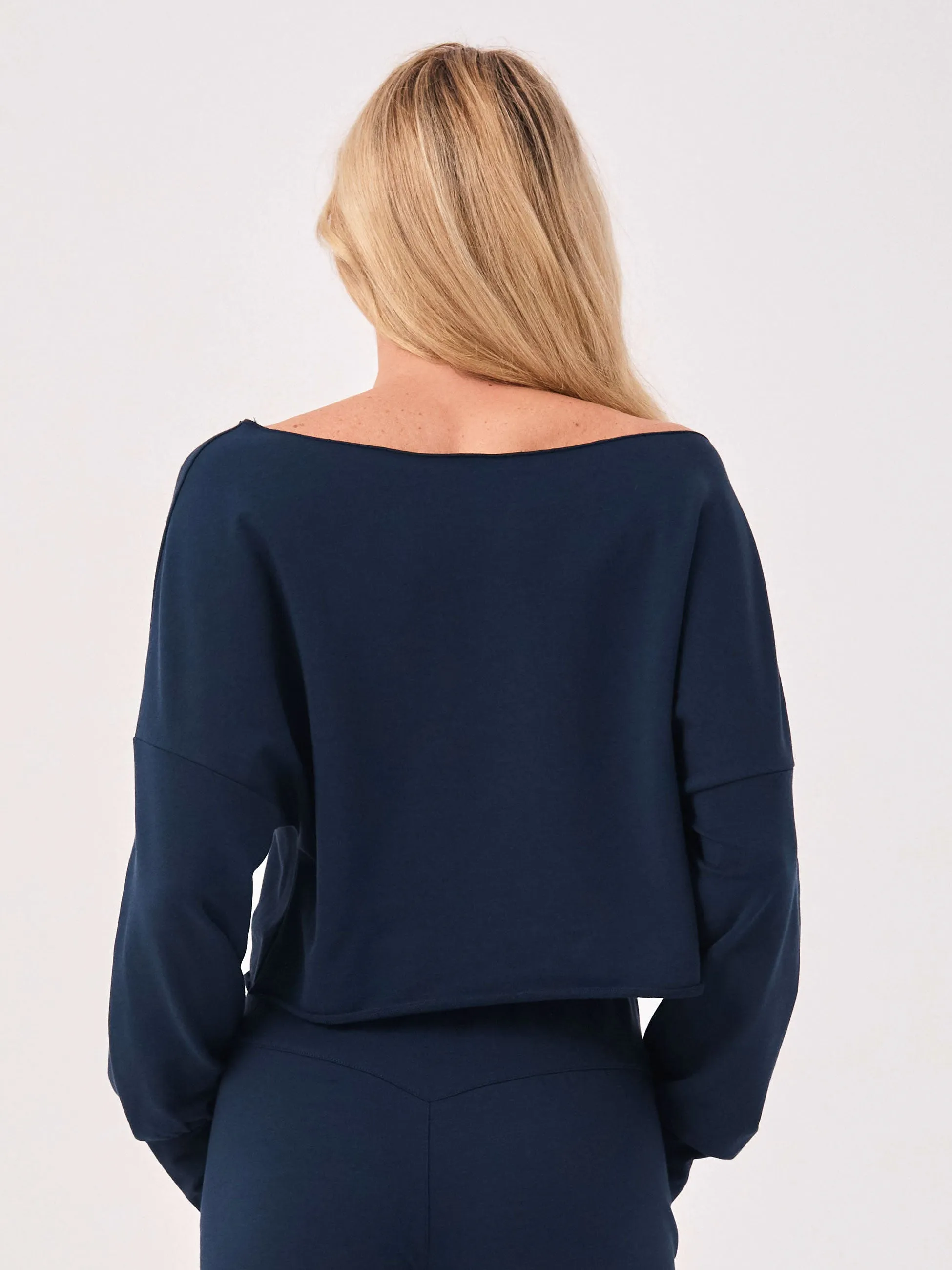 Wide Shoulder Raw Edge Sweat - Navy sold by Dharma Bums product image thumbnail 5