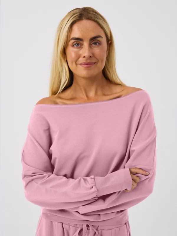French Terry Off Shoulder Sweatshirt - Rosewater sold by Dharma Bums