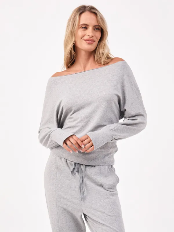French Terry Off Shoulder Sweatshirt  - Melange Grey made by Dharma Bums