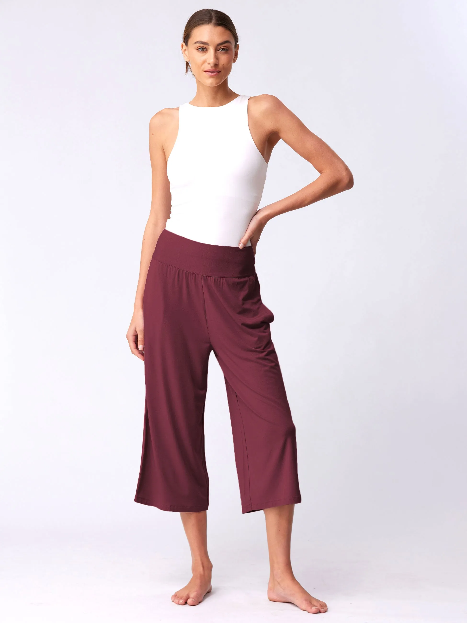 Cropped Nomad Wide Leg - Merlot sold by Dharma Bums
