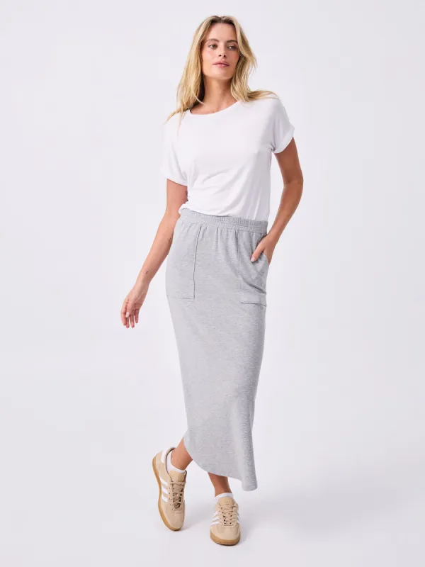French Terry Curved Hem Skirt - Melange Grey sold by Dharma Bums