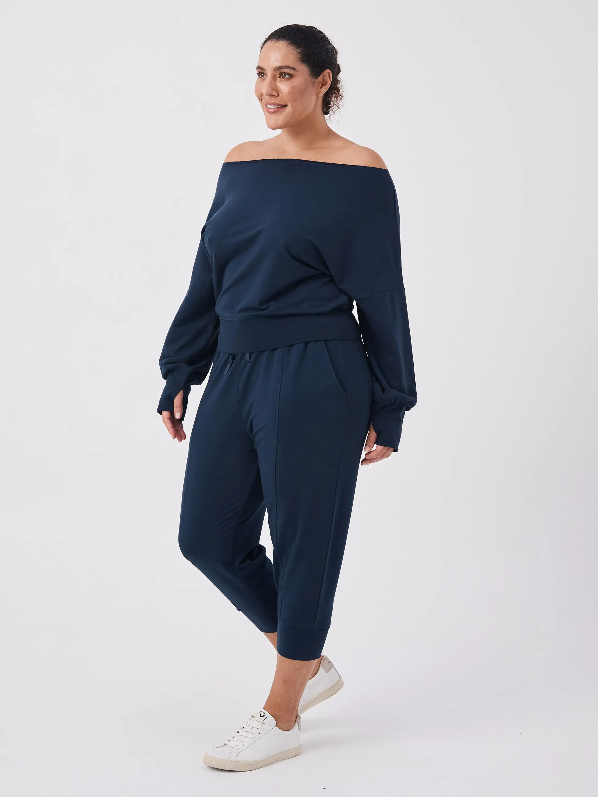 Breeze French Terry Cropped Jogger - Navy sold by Dharma Bums product image thumbnail 5