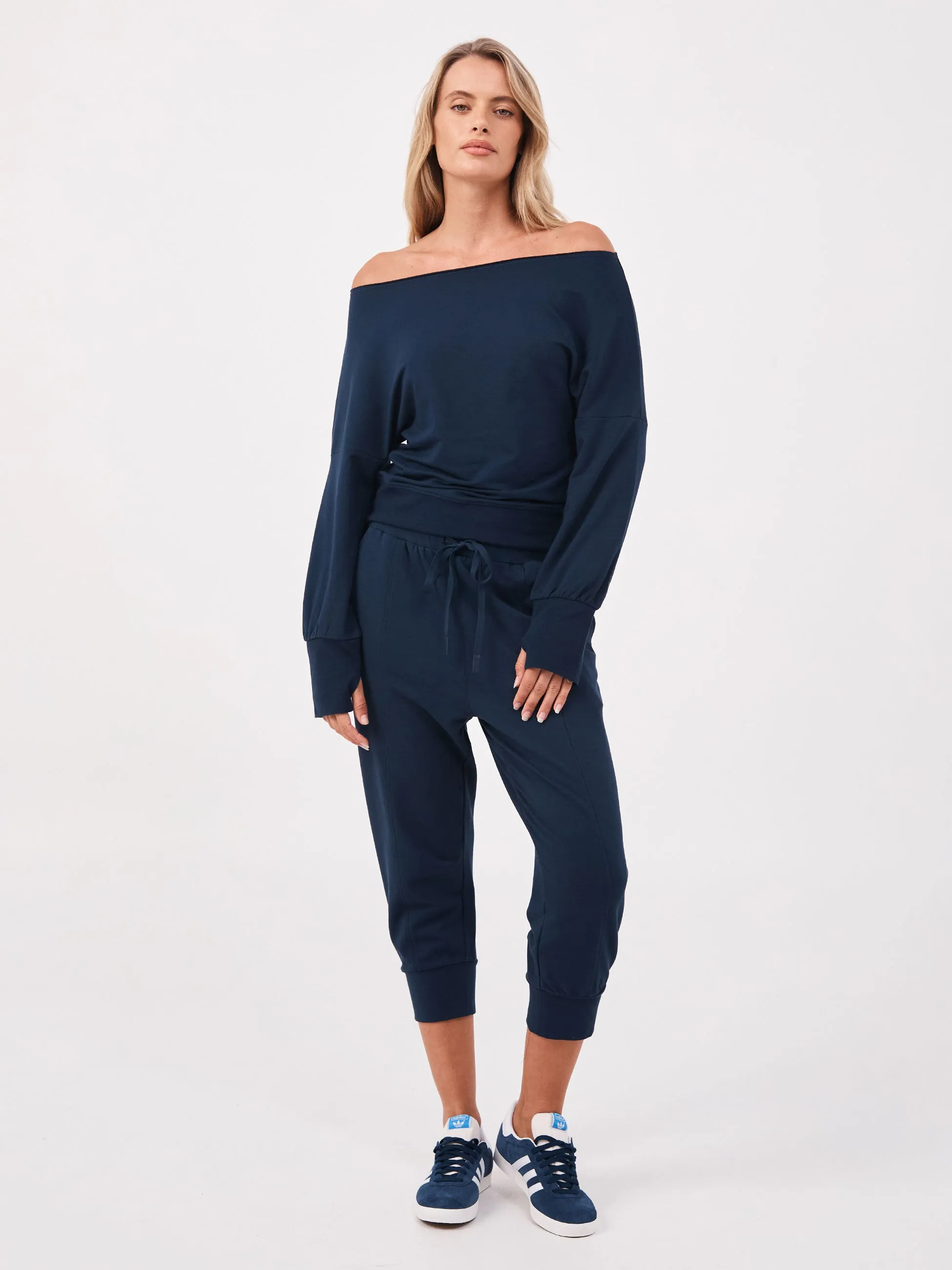 Breeze French Terry Cropped Jogger - Navy sold by Dharma Bums