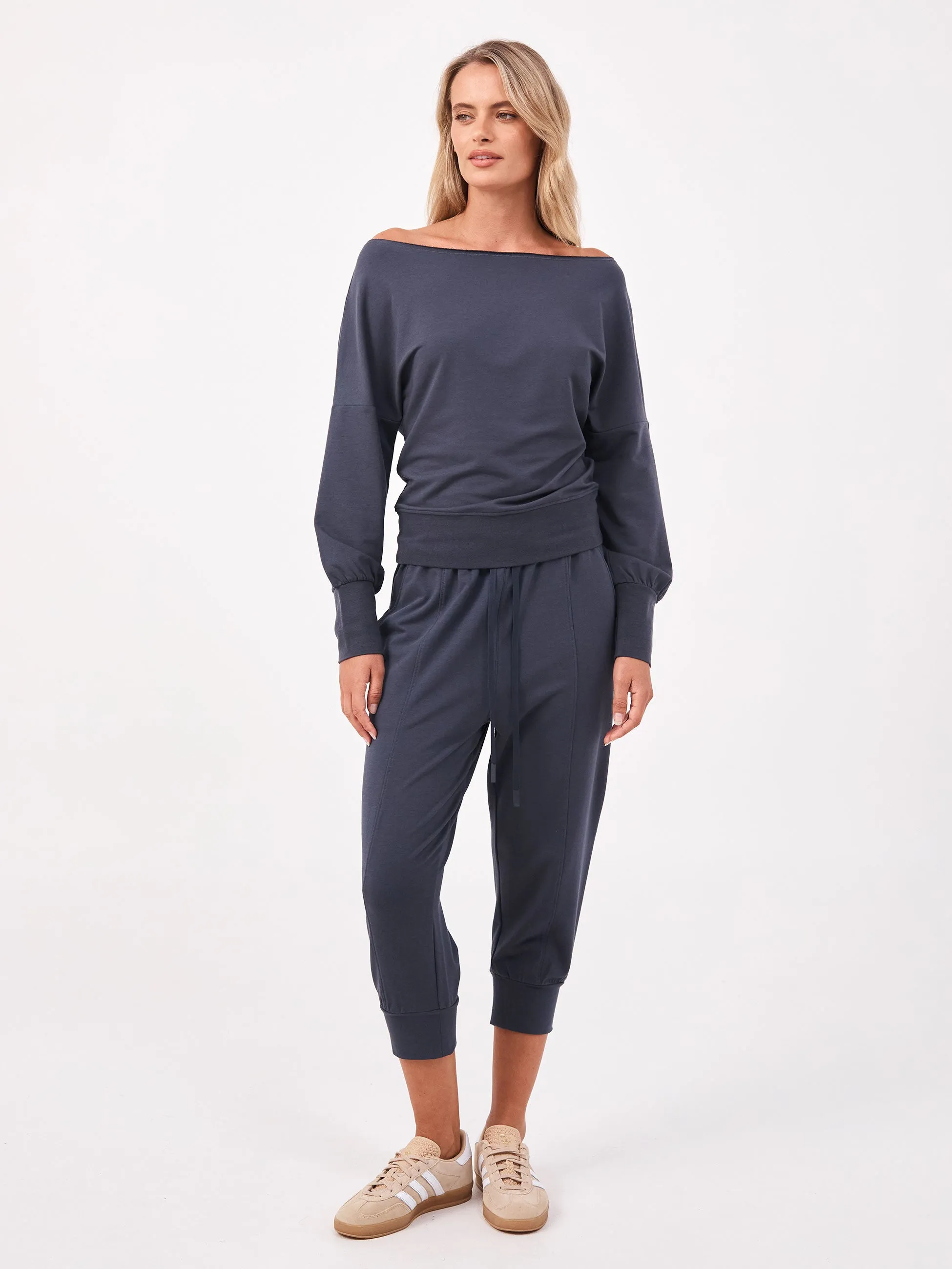 Breeze French Terry Cropped Jogger - Charcoal sold by Dharma Bums