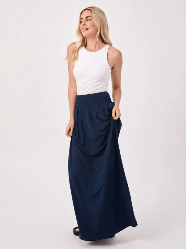Bliss Rouched Waistband Skirt  - Navy sold by Dharma Bums