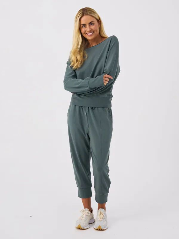 Breeze French Terry Cropped Jogger - Sage sold by Dharma Bums