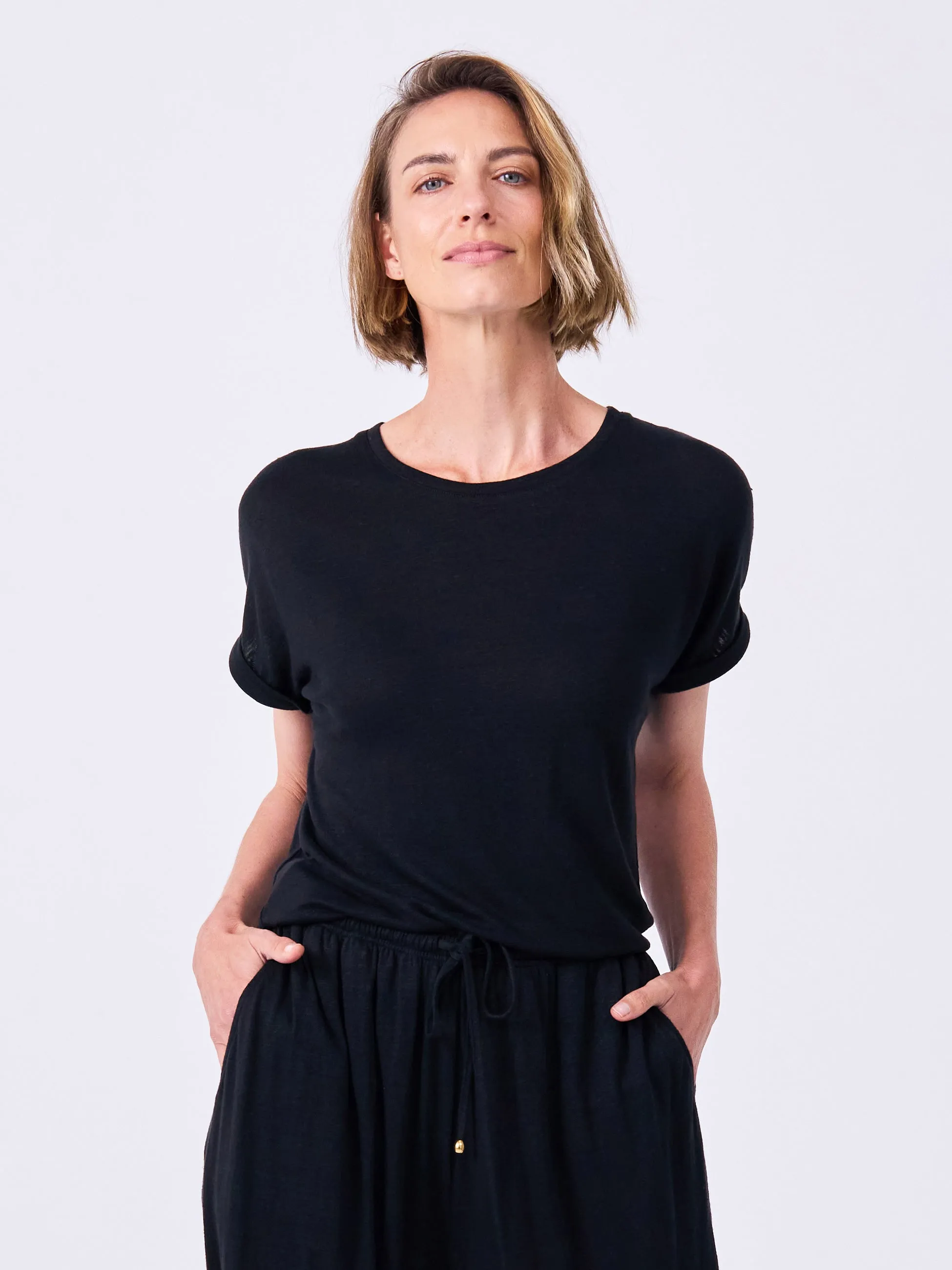 Slub Linen Top - Black sold by Dharma Bums