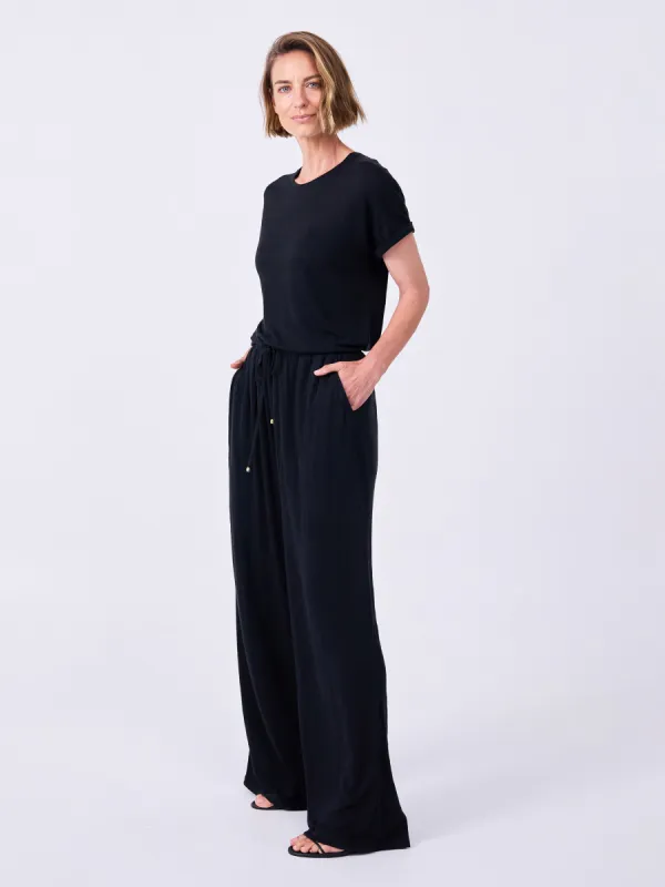 Slub Linen Wide Leg Pant - Black sold by Dharma Bums