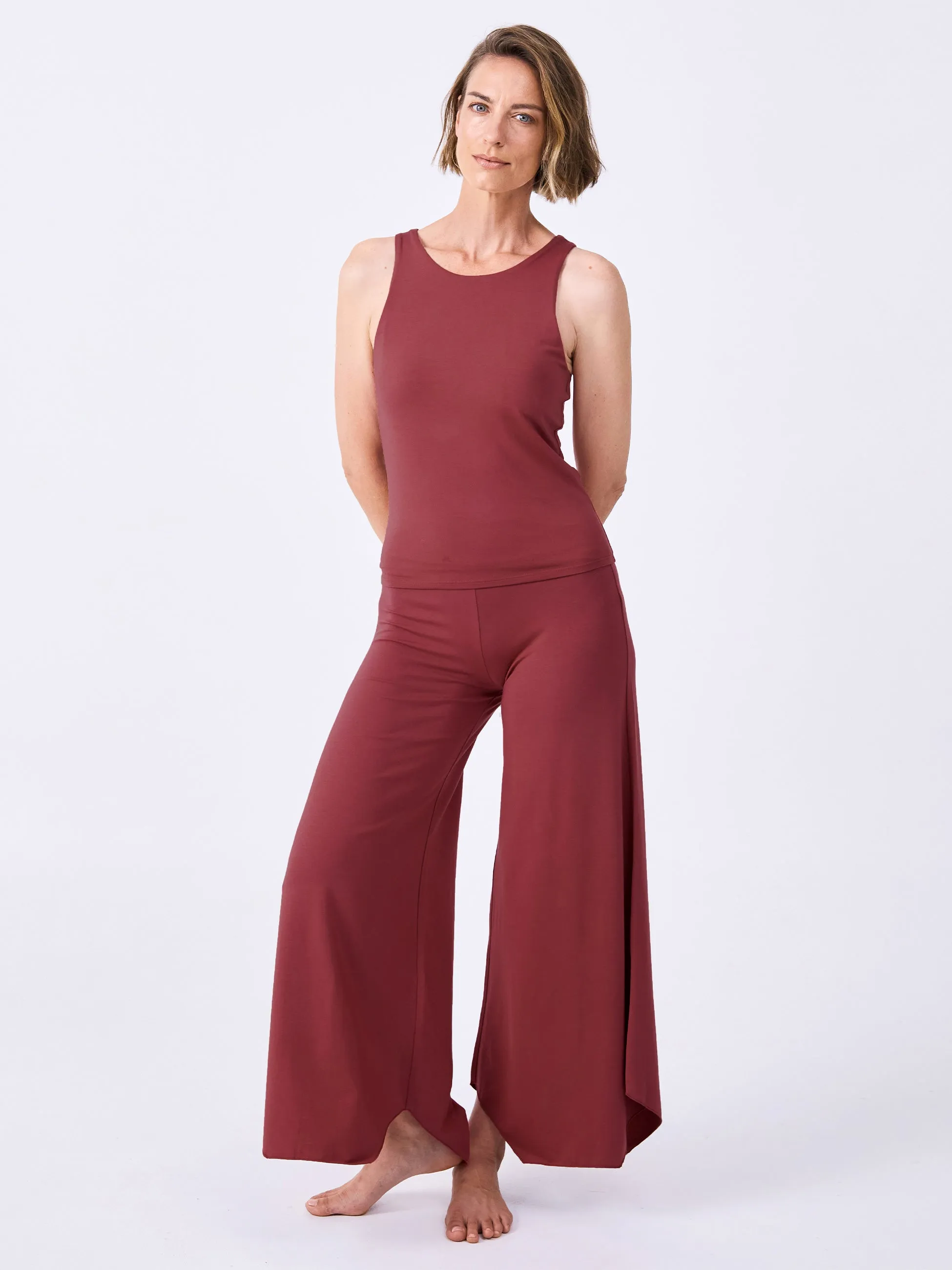 Modal Tulip Flare Pant - Earth Red sold by Dharma Bums