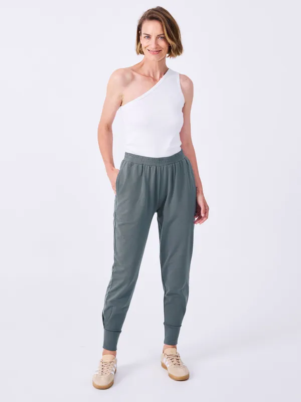 French Terry Side Pleat Jogger Jogger - Sage sold by Dharma Bums