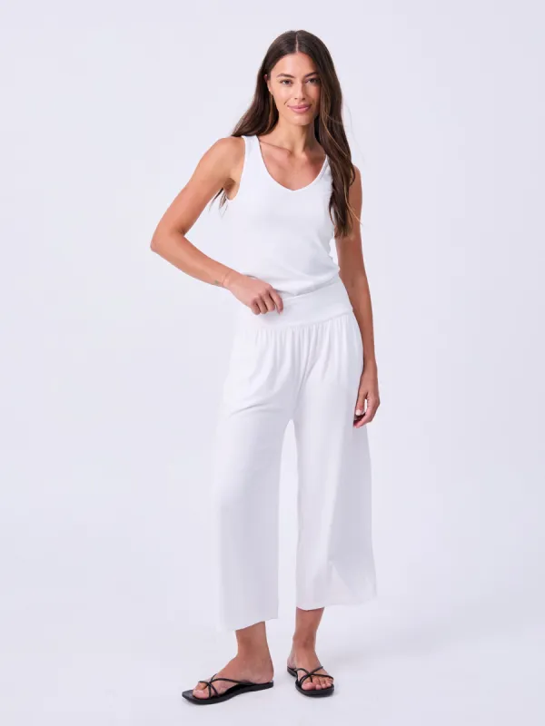 Nomad Modal Wide Leg Pant 7/8 - White sold by Dharma Bums