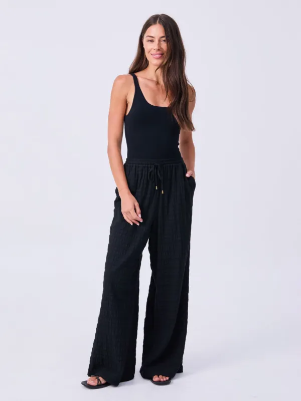 Textured Cotton Callie Wide Leg Pants - Black sold by Dharma Bums