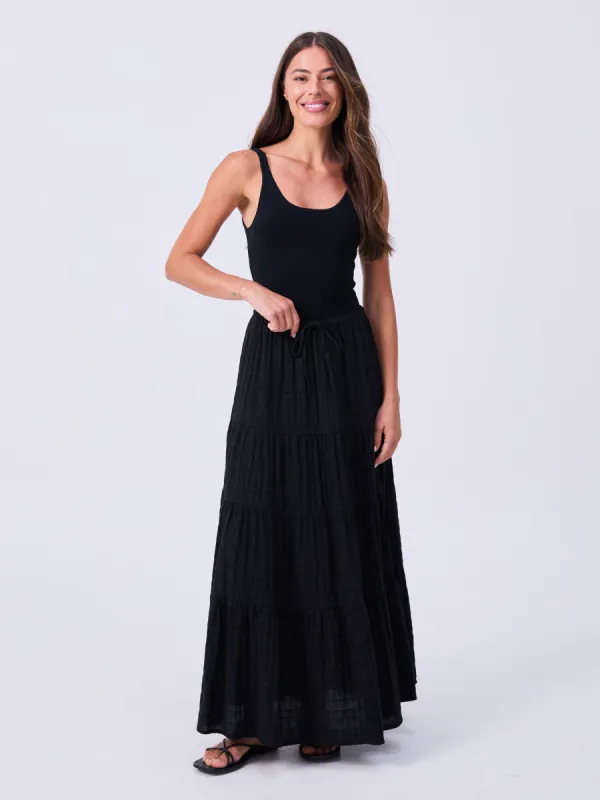 Textured Tiered Skirt - Black sold by Dharma Bums