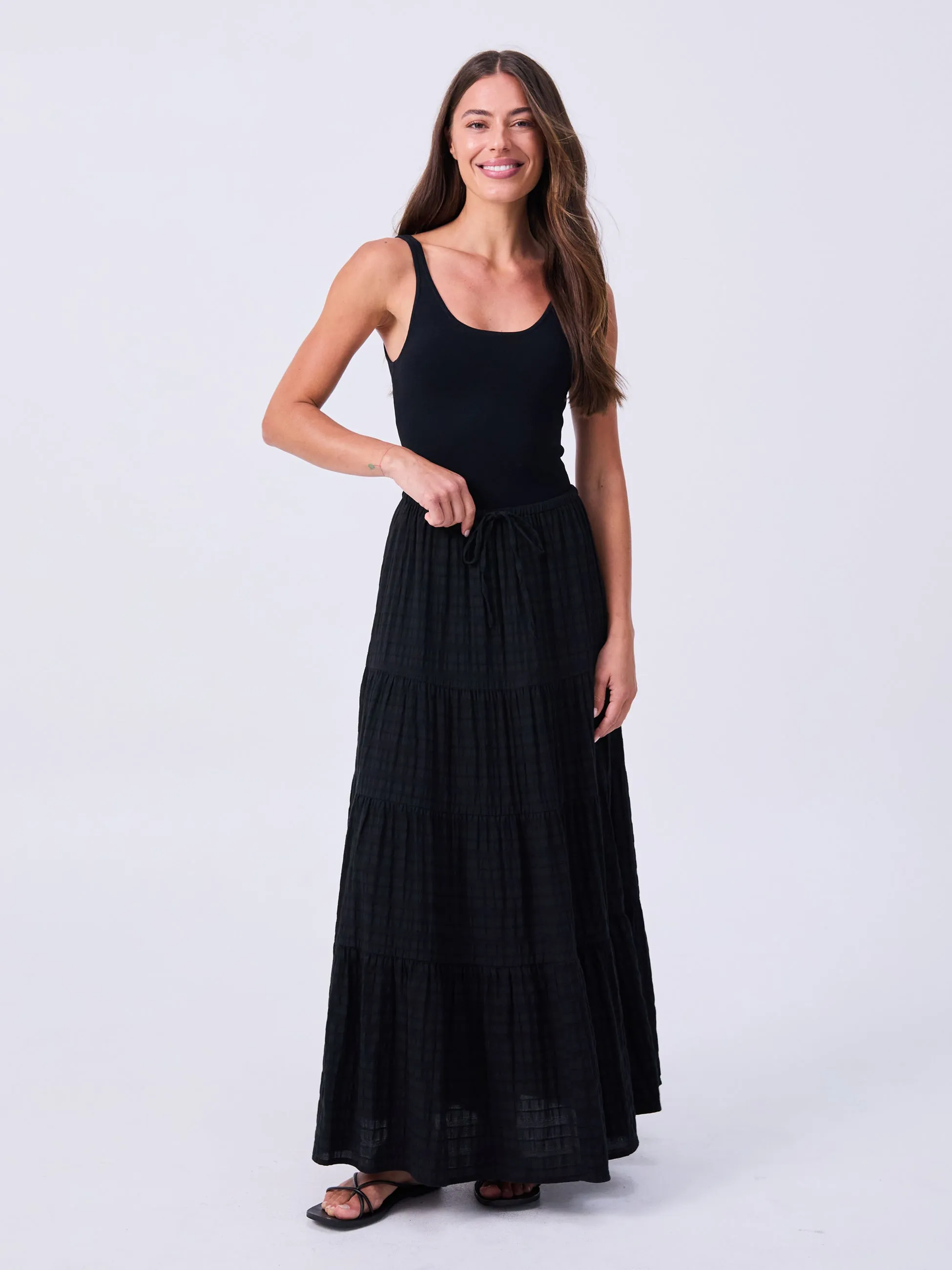 Textured Tiered Skirt - Black sold by Dharma Bums