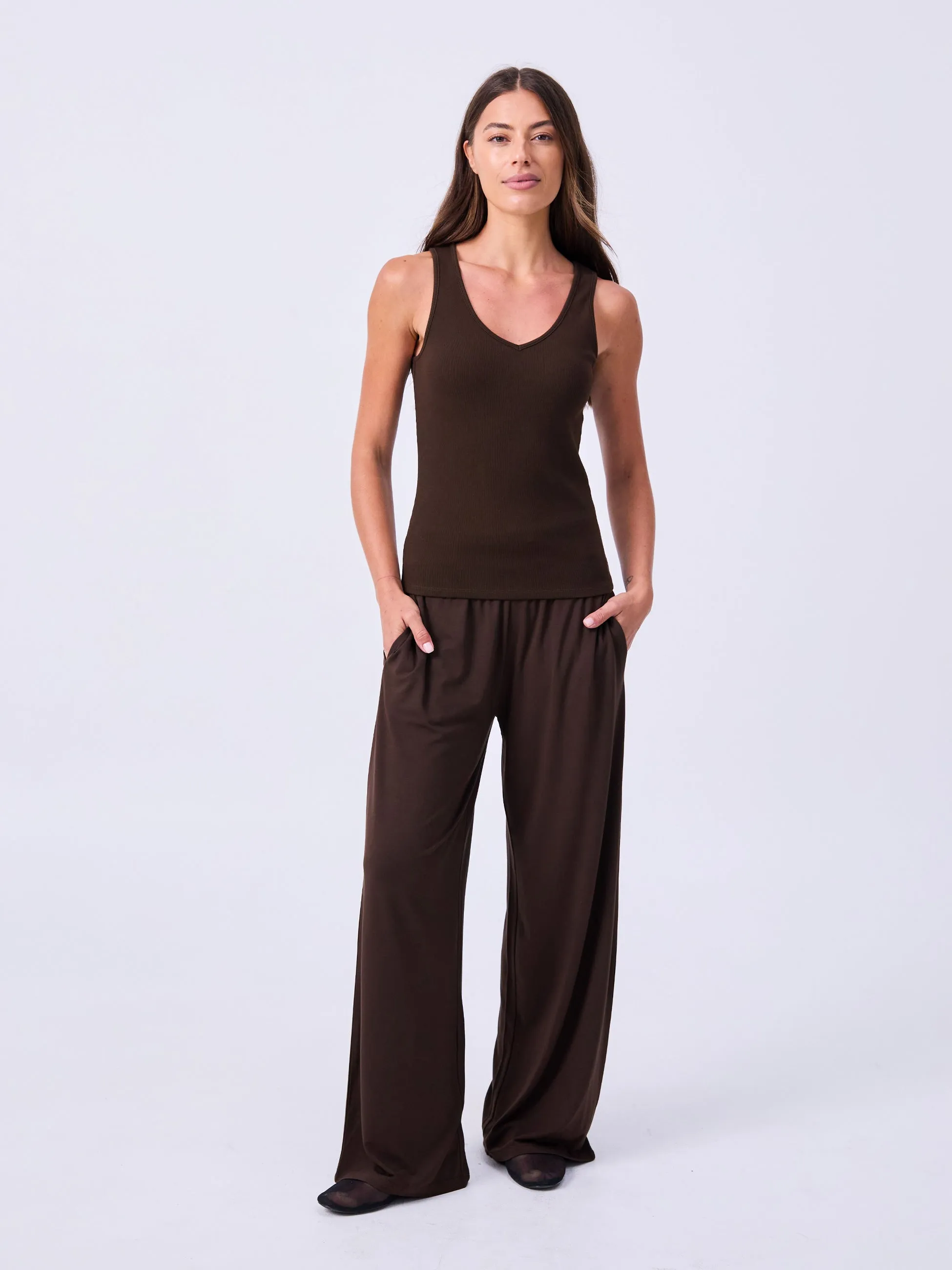 V neck Rib Tank - Coffee Bean sold by Dharma Bums product image thumbnail 2