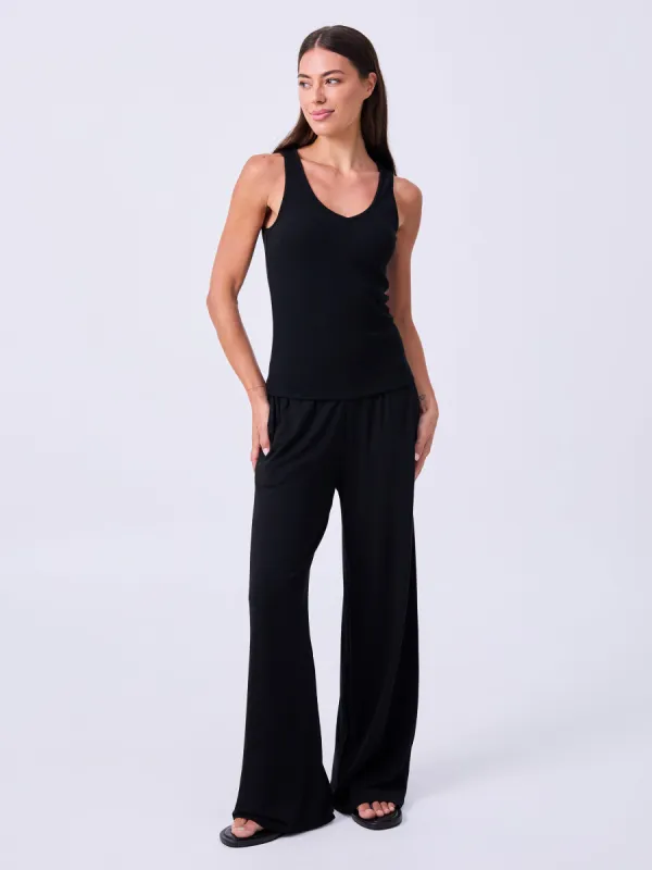 V neck Rib Tank - Black sold by Dharma Bums