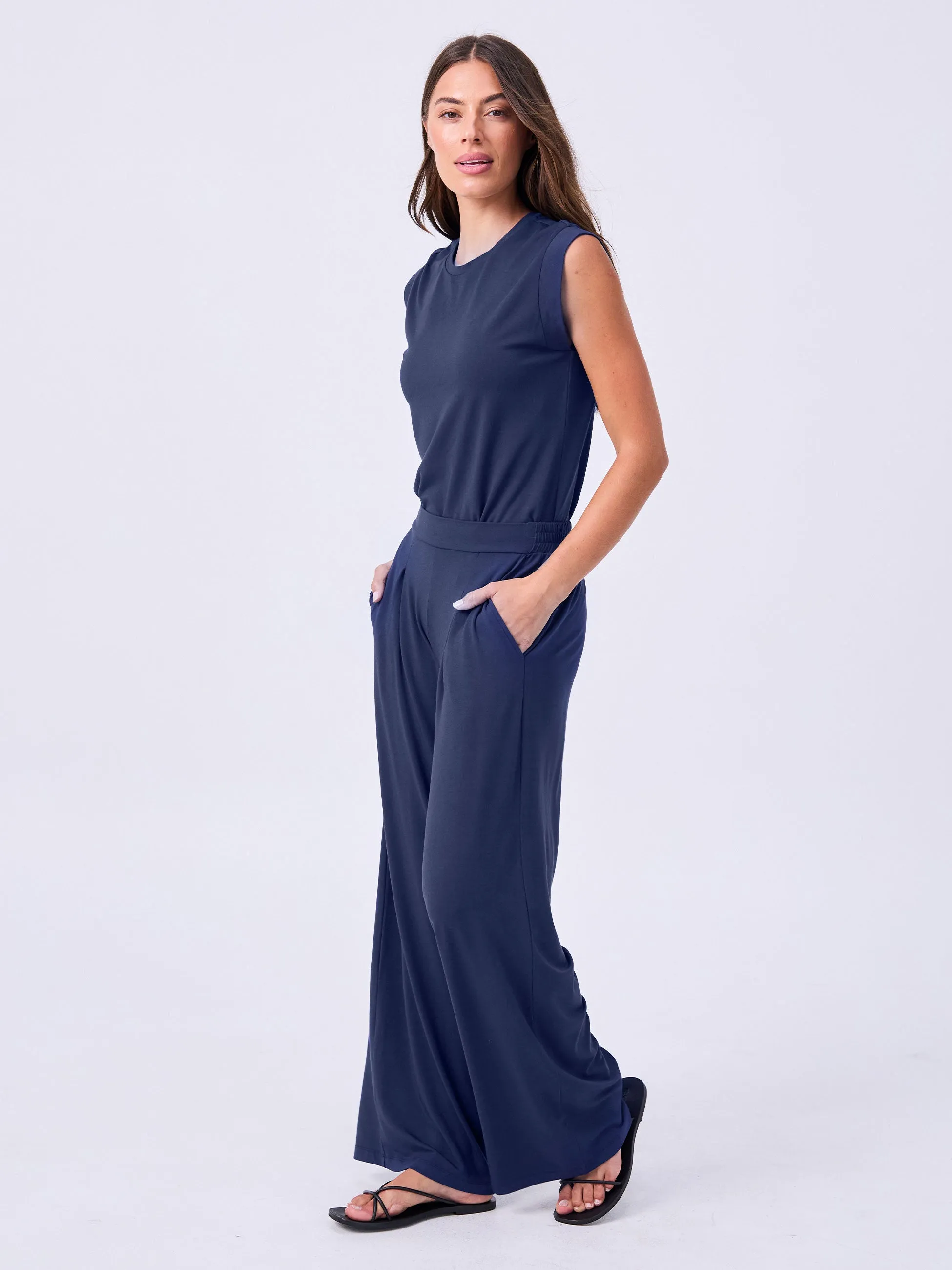 Pleat Front Wide Leg Pants - Navy sold by Dharma Bums product image thumbnail 2