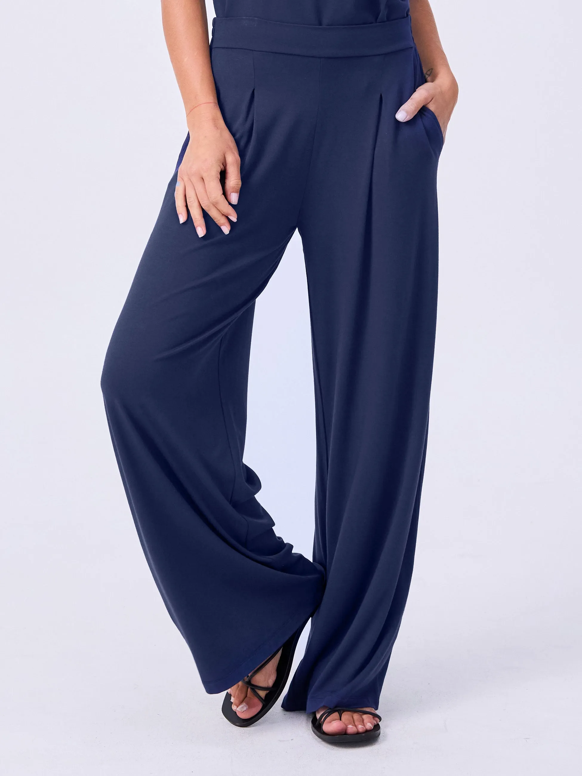 Pleat Front Wide Leg Pants - Navy sold by Dharma Bums product image thumbnail 3