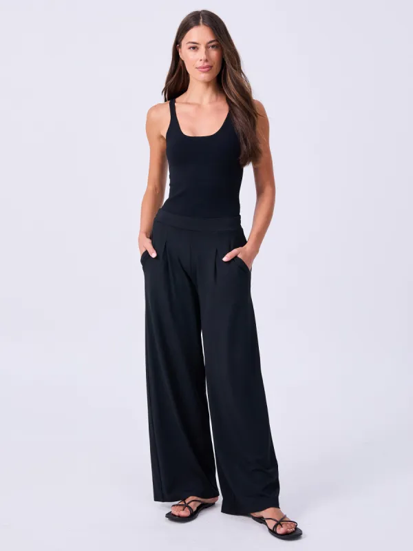 Pleat  Front Wide Leg Pants - Black sold by Dharma Bums