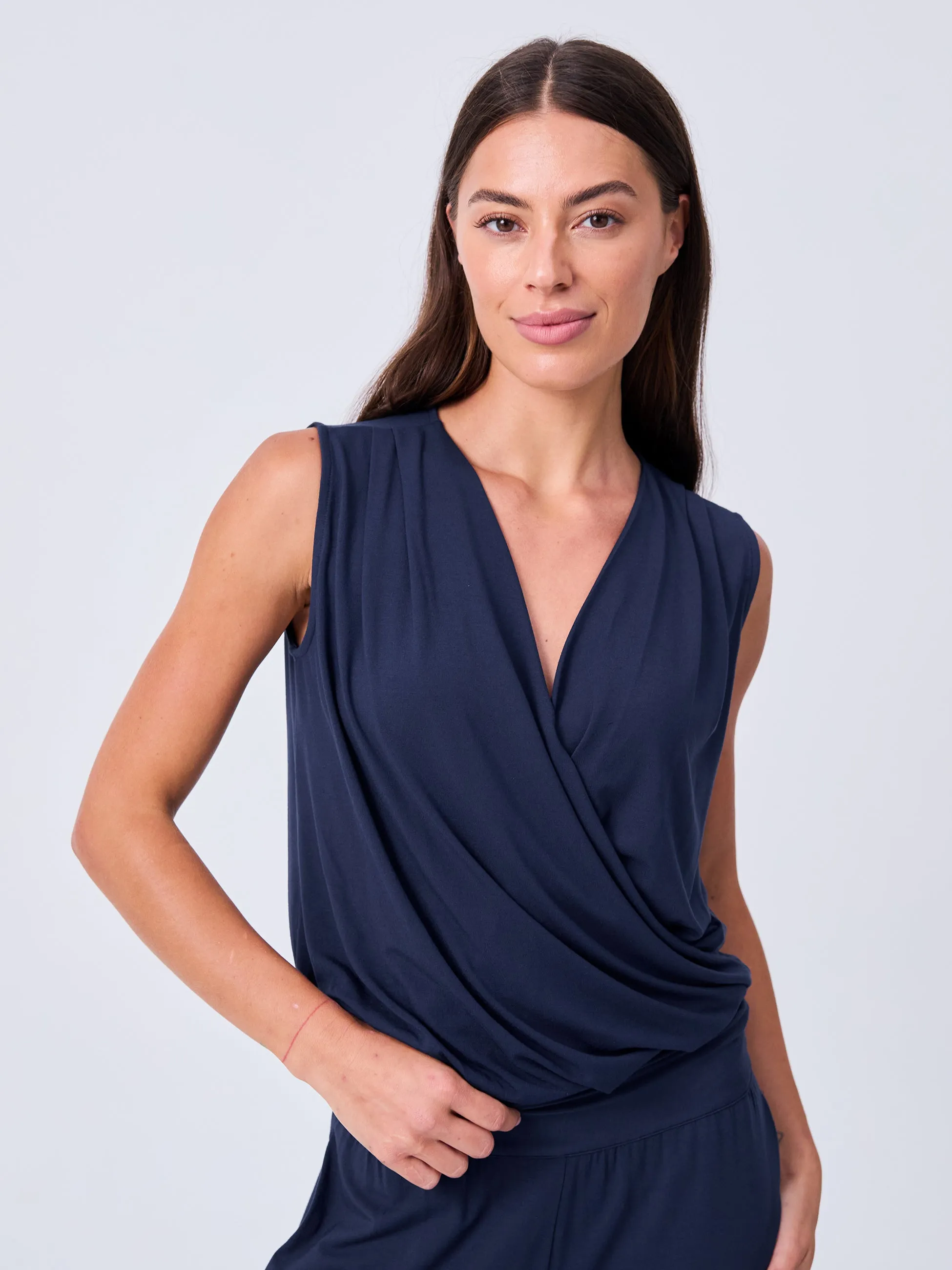 Athena Drape Top - Navy sold by Dharma Bums