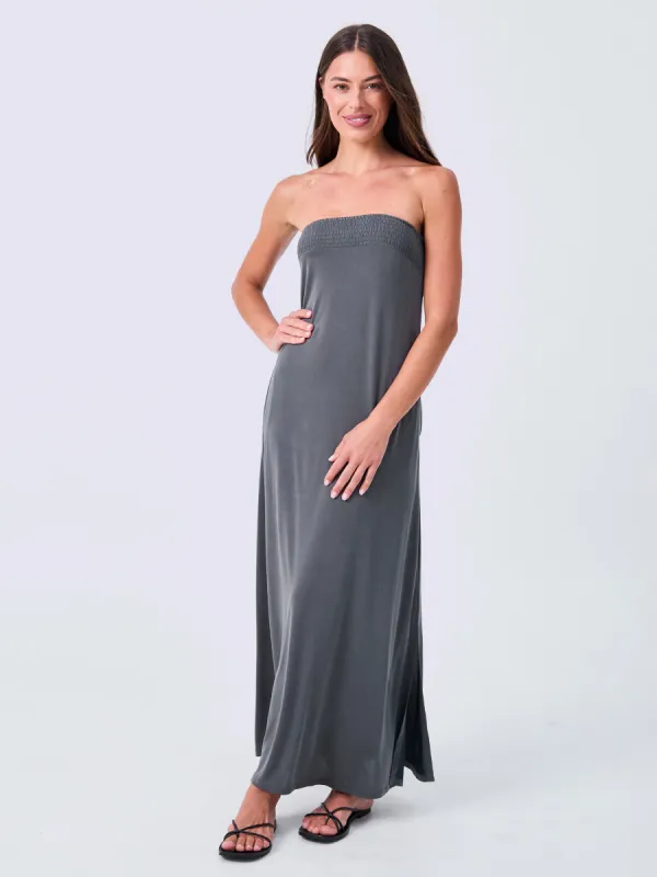 Cupro Strapless Dress - Storm sold by Dharma Bums