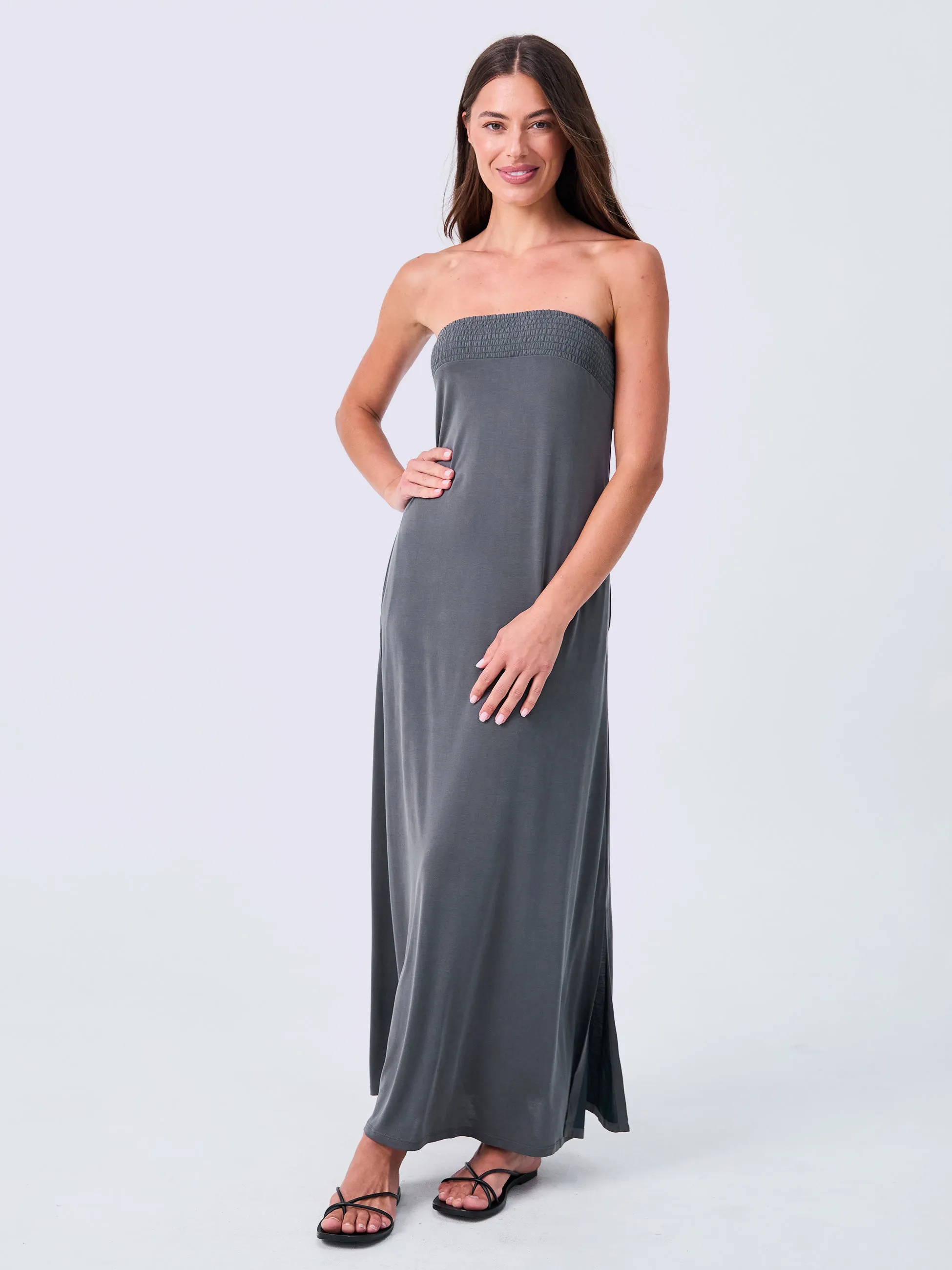 Cupro Strapless Dress - Storm sold by Dharma Bums