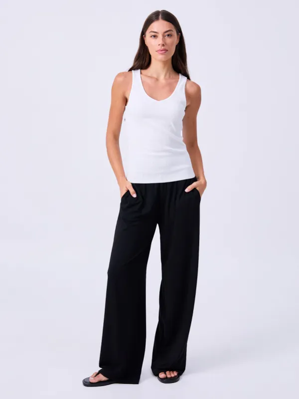 V neck Rib Tank - White sold by Dharma Bums