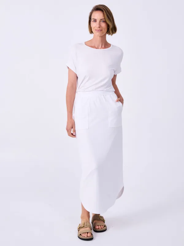 French Terry Curved Hem Skirt - White sold by Dharma Bums